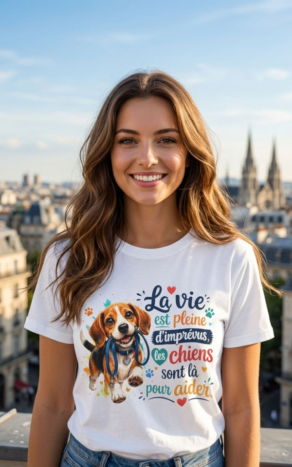 T-Shirt Beagle Humour – La Vie Est Pleine d’Imprévus