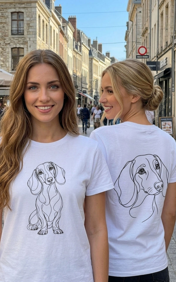 T-Shirt Teckel – Illustration Trait Recto Verso
