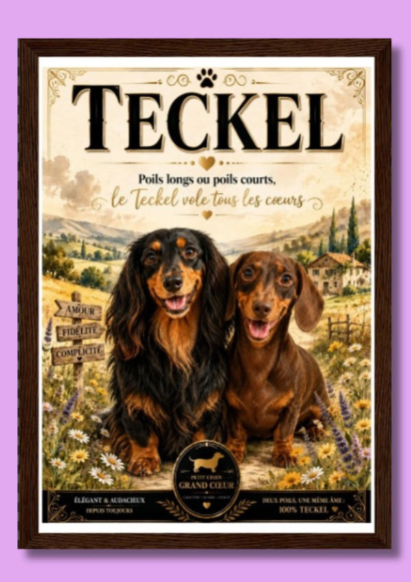 Affiche Encadrée Teckel – Illustration Portrait