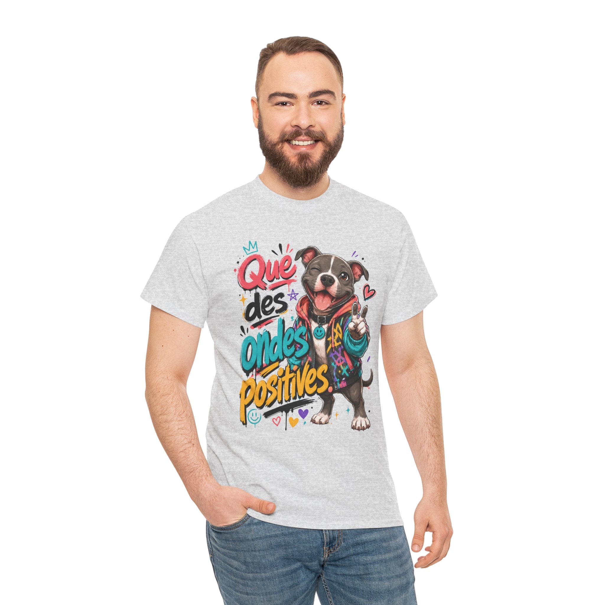 Positive Vibes Dog Bouledogue French T‑Shirt Que des Ondes Positives