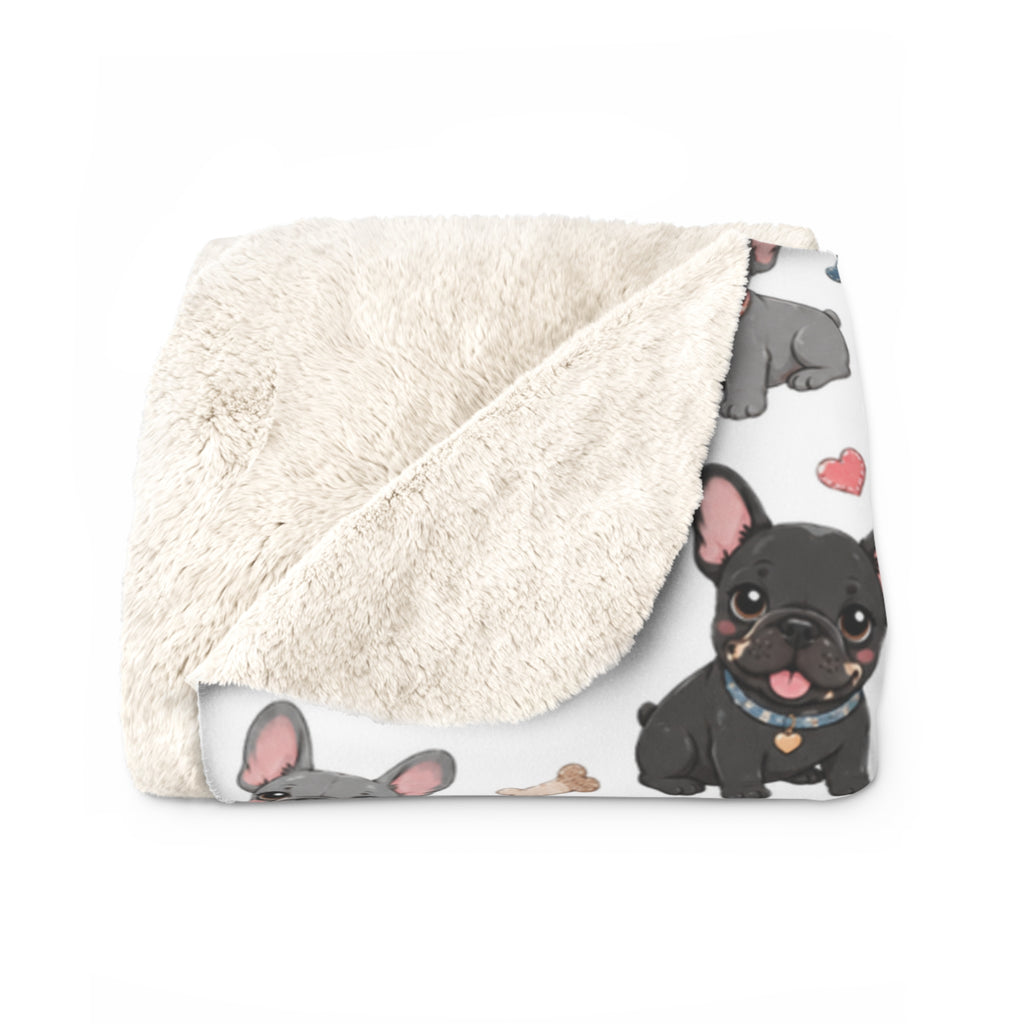 French Bulldog Pattern Sherpa Blanket Cute Paw Print Cozy Throw