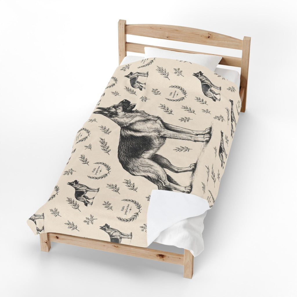 Couverture en peluche effet velours Berger Allemand — Plaid douillet à motif Berger Allemand vintage