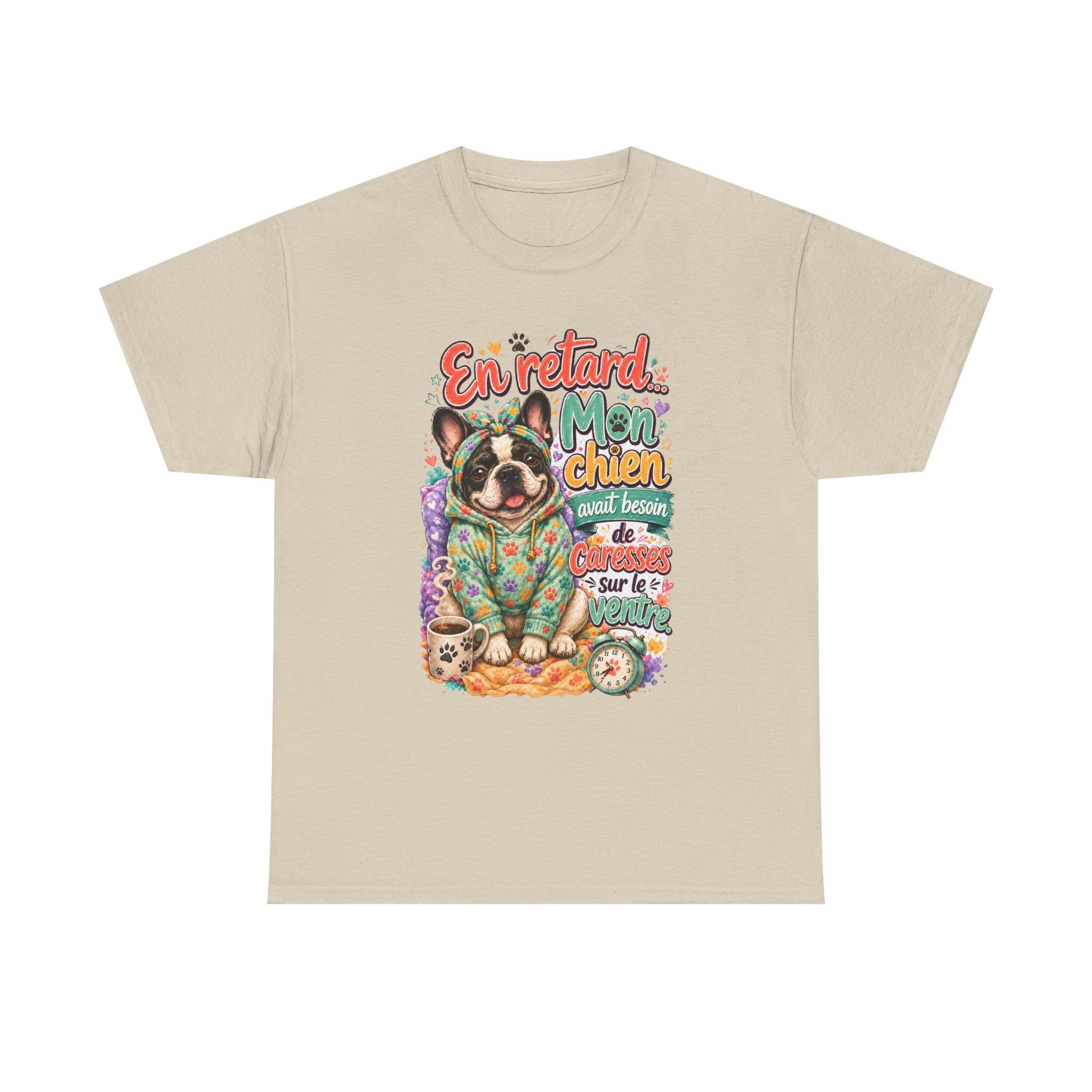 French Bulldog Graphic Tee En retard, mon chien Cute Retro Pet Shirt