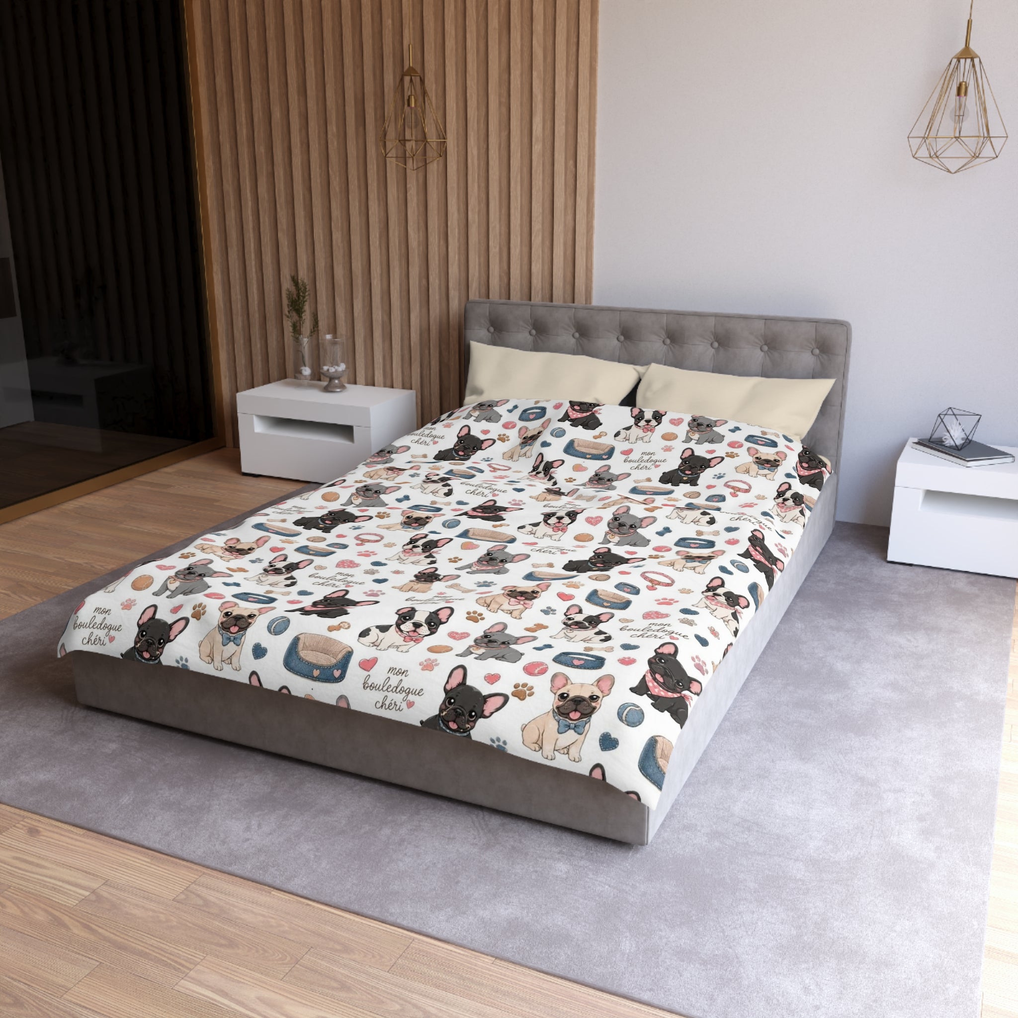 French Bulldog Pattern Duvet Cover Cute Puppy Print Microfiber Bedding