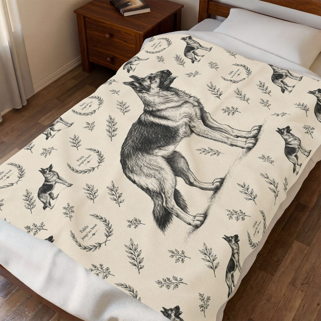 Couverture en peluche effet velours Berger Allemand — Plaid douillet à motif Berger Allemand vintage