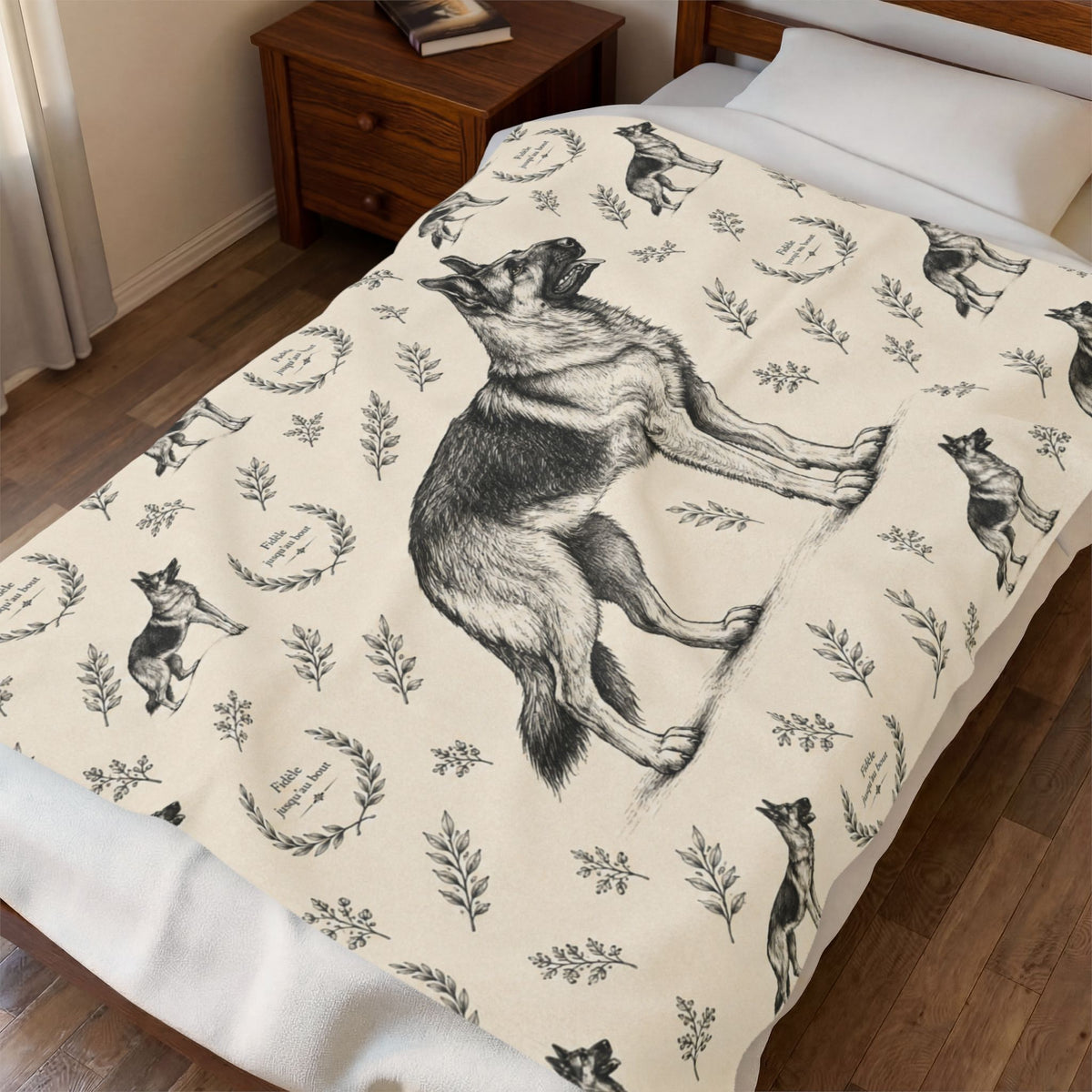 Couverture en peluche effet velours Berger Allemand — Plaid douillet à motif Berger Allemand vintage