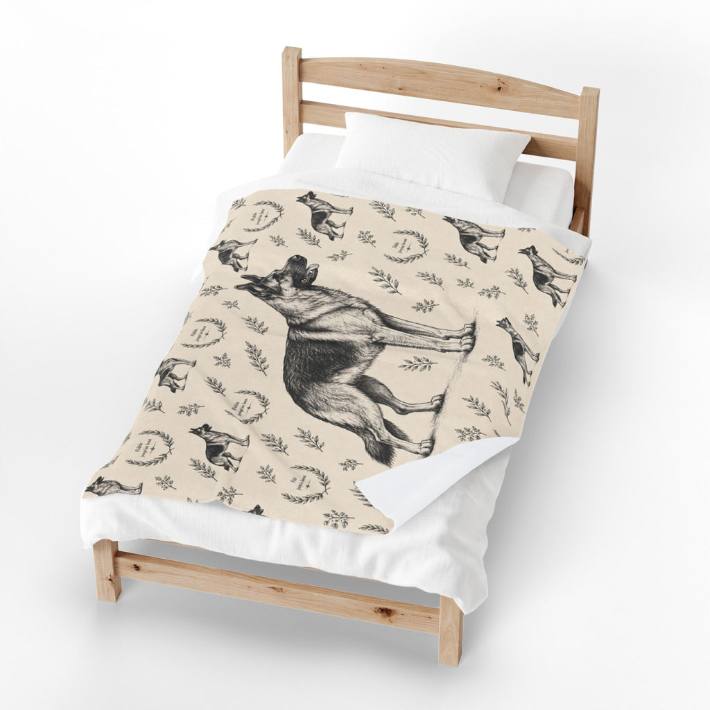 Couverture en peluche effet velours Berger Allemand — Plaid douillet à motif Berger Allemand vintage