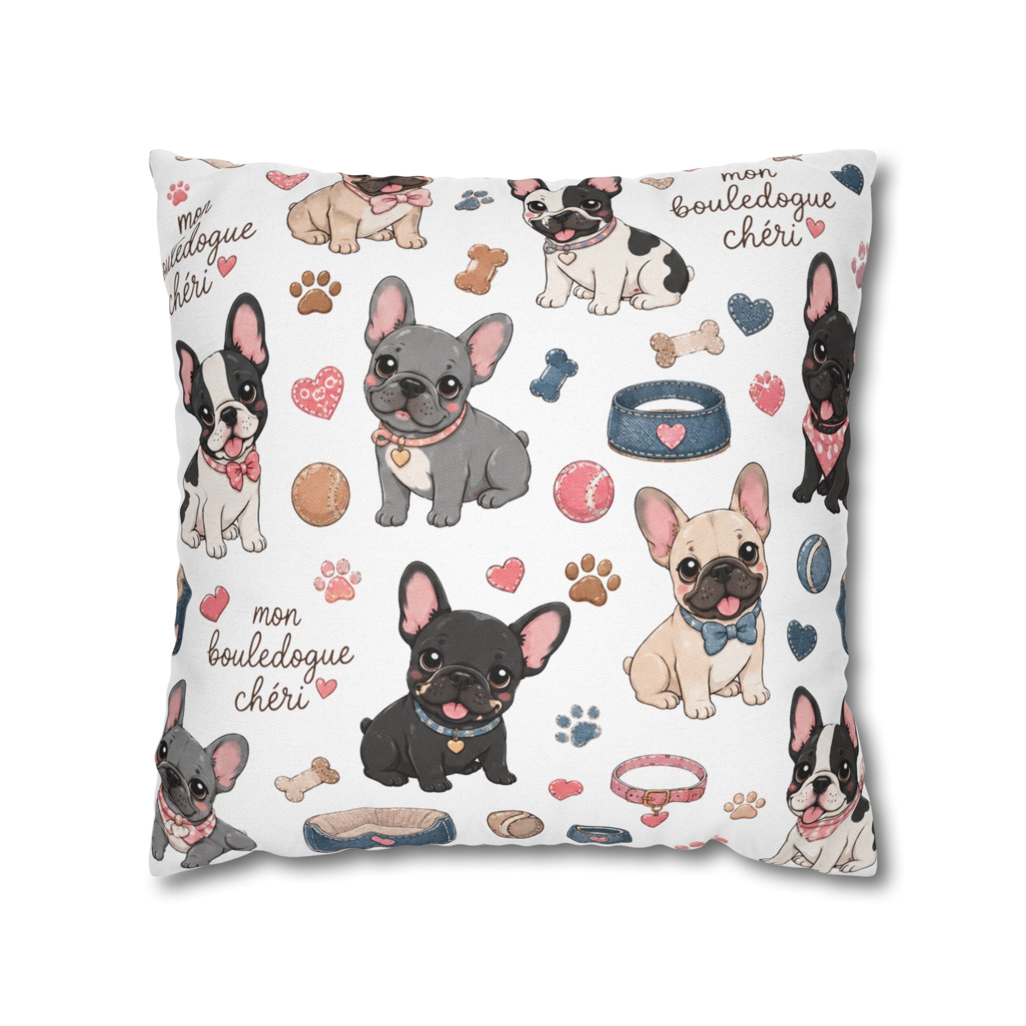 French Bulldog Pattern Pillowcase Cute Dog Print Decorative Throw Pillow Cover