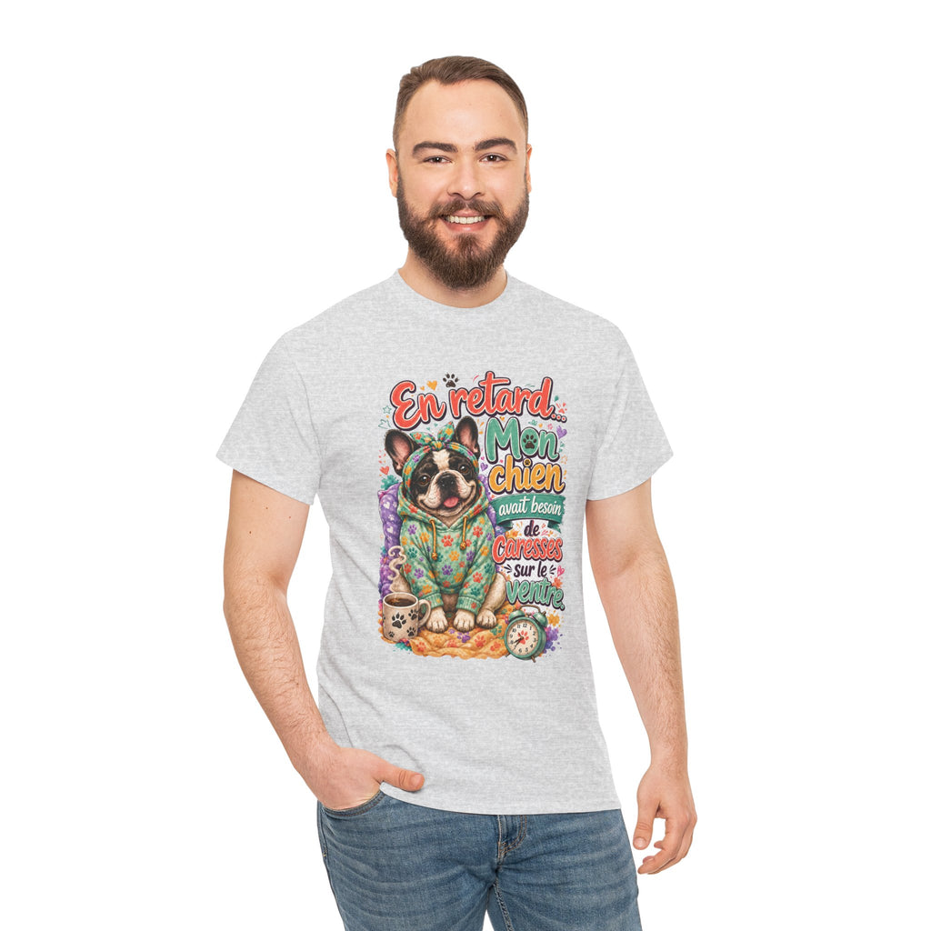 French Bulldog Graphic Tee En retard, mon chien Cute Retro Pet Shirt