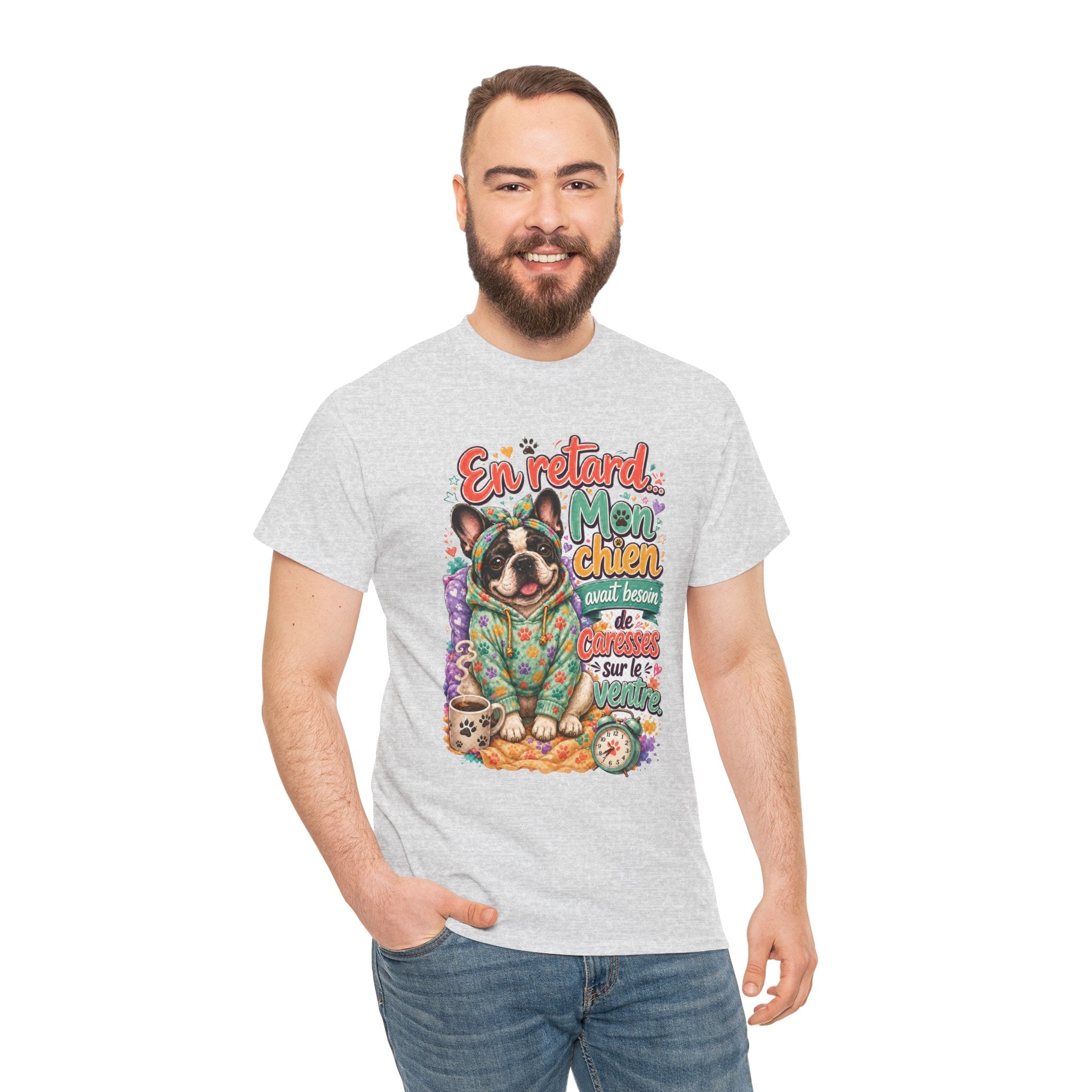 French Bulldog Graphic Tee En retard, mon chien Cute Retro Pet Shirt