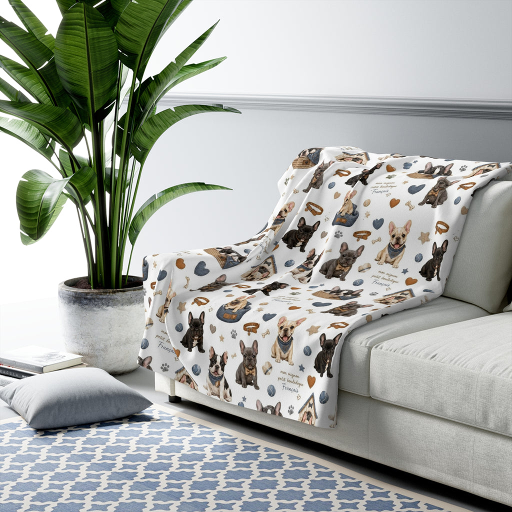 French Bulldog Sherpa Blanket Cozy Puppy Pattern Throw for Dog Lovers