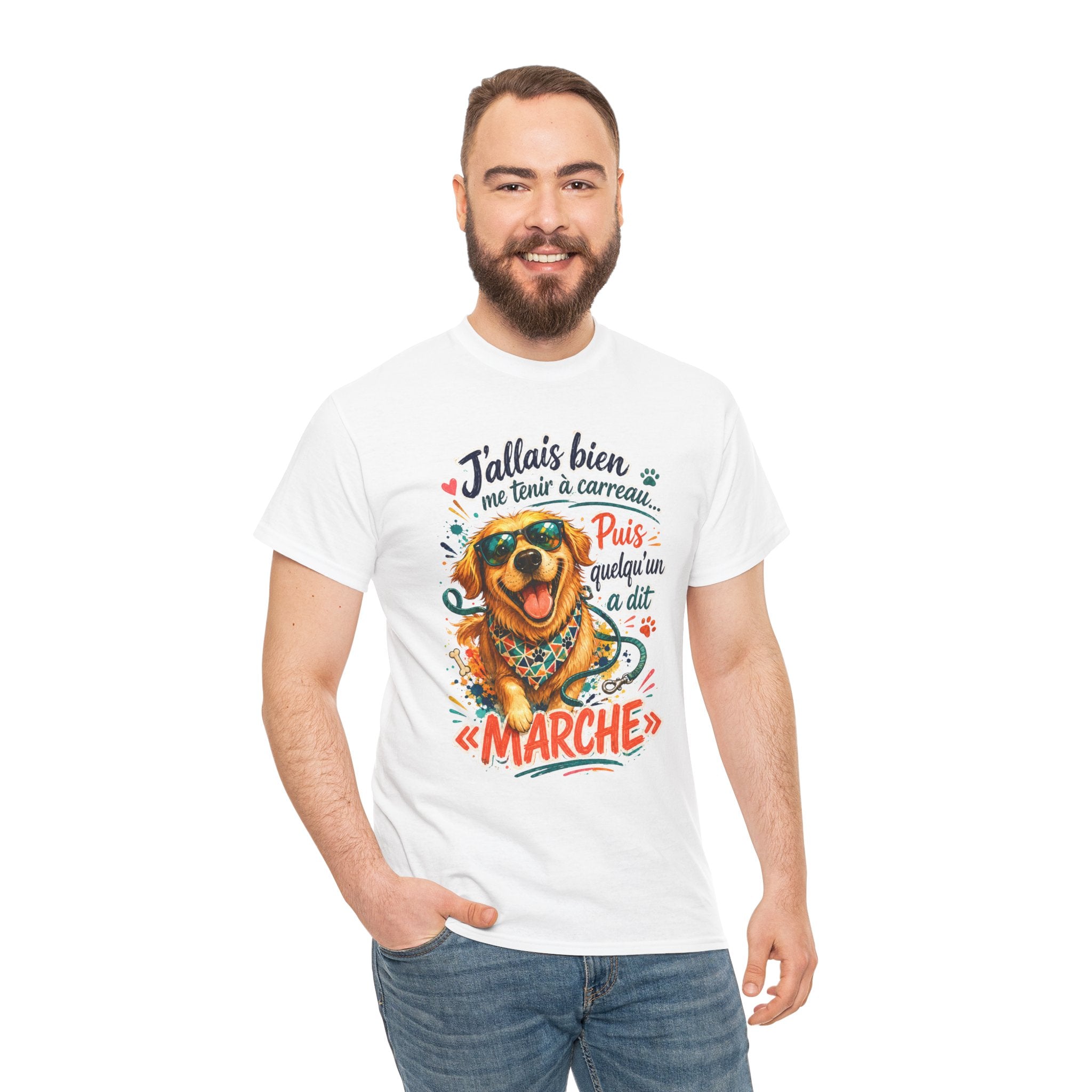 Dog Golden Retriever Walking T‑Shirt French Phrase J'allais bien me tenir à carreau