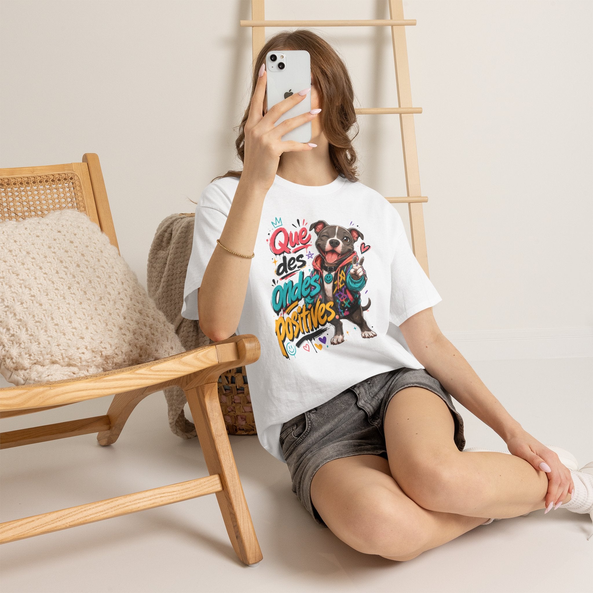 Positive Vibes Dog Bouledogue French T‑Shirt Que des Ondes Positives