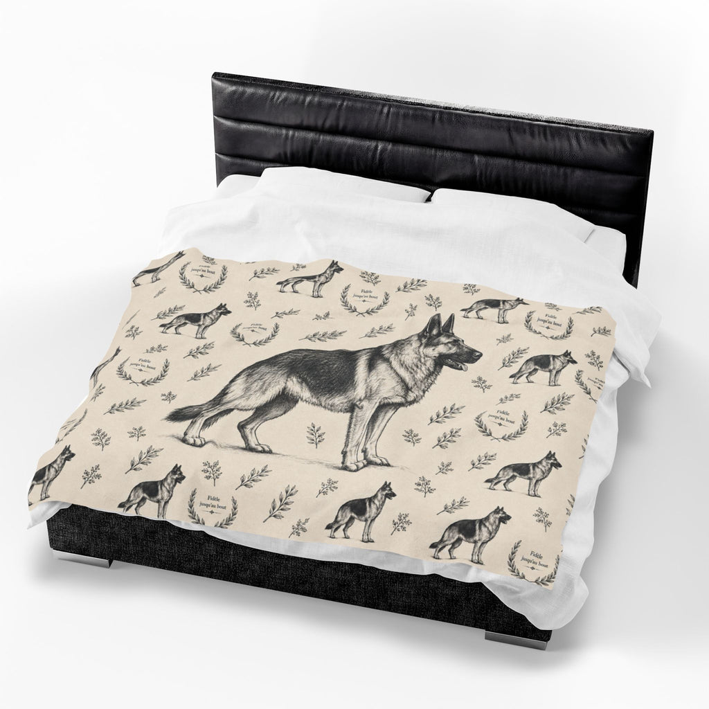 Couverture en peluche effet velours Berger Allemand — Plaid douillet à motif Berger Allemand vintage
