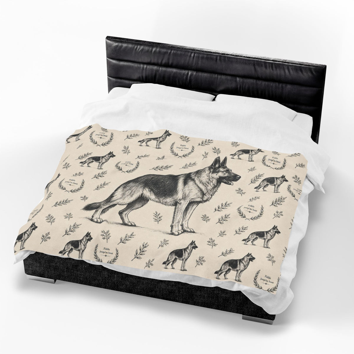 Couverture en peluche effet velours Berger Allemand — Plaid douillet à motif Berger Allemand vintage