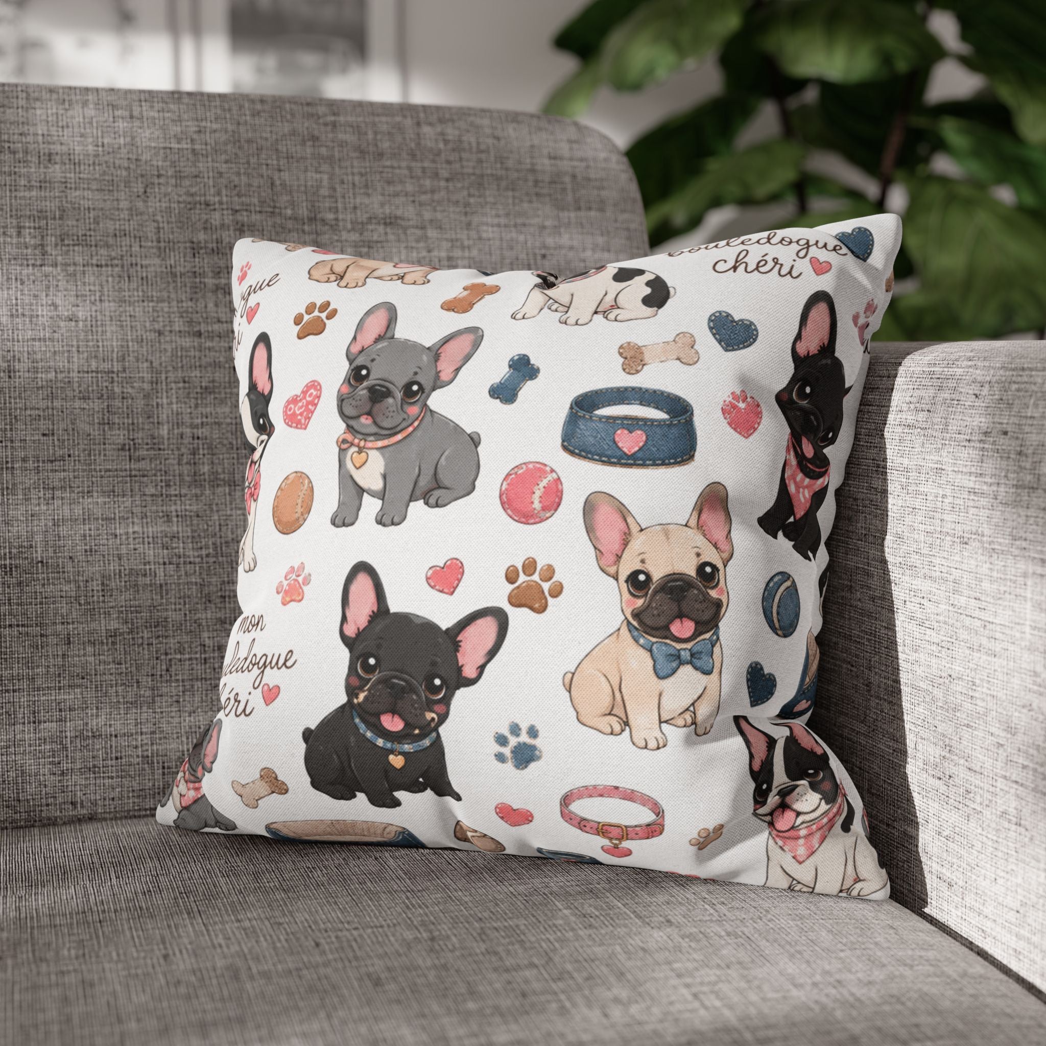 French Bulldog Pattern Pillowcase Cute Dog Print Decorative Throw Pillow Cover