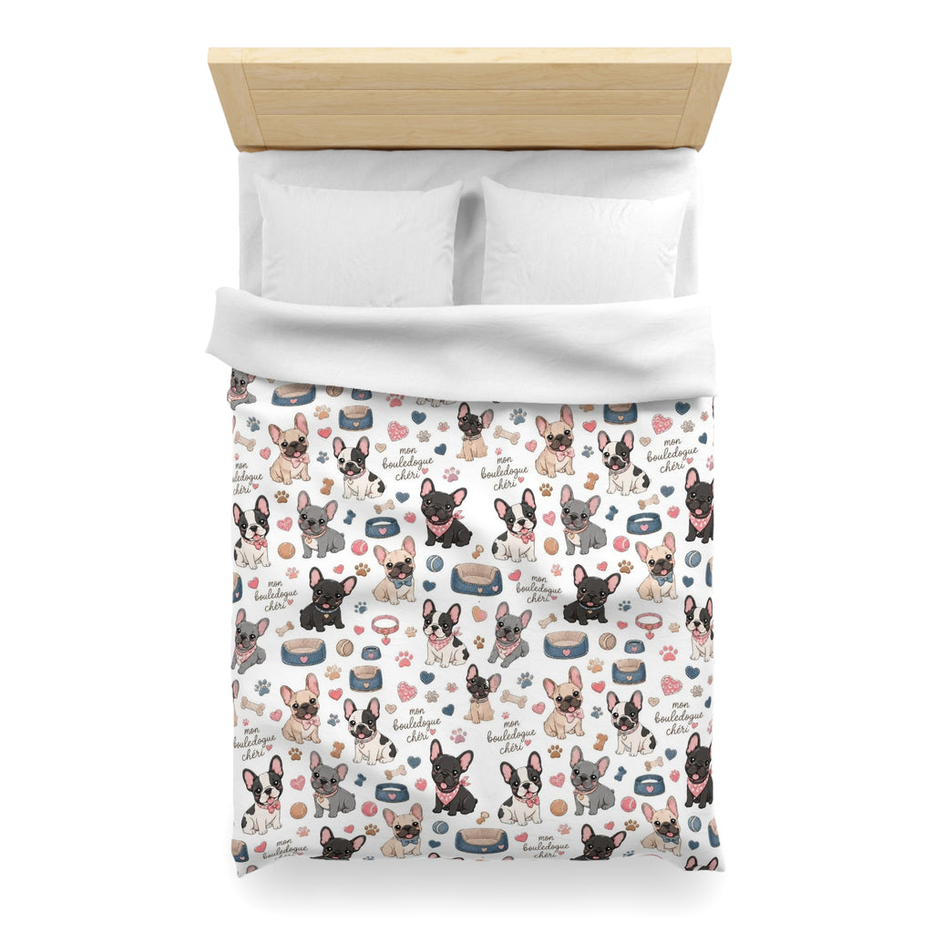 French Bulldog Pattern Duvet Cover Cute Puppy Print Microfiber Bedding