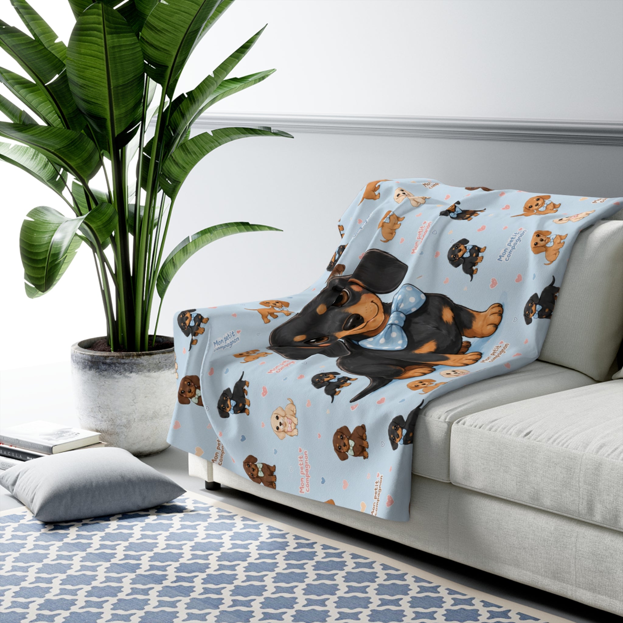 Couverture Polaire Sherpa Teckel – Plaid Peluche Chien Teckel