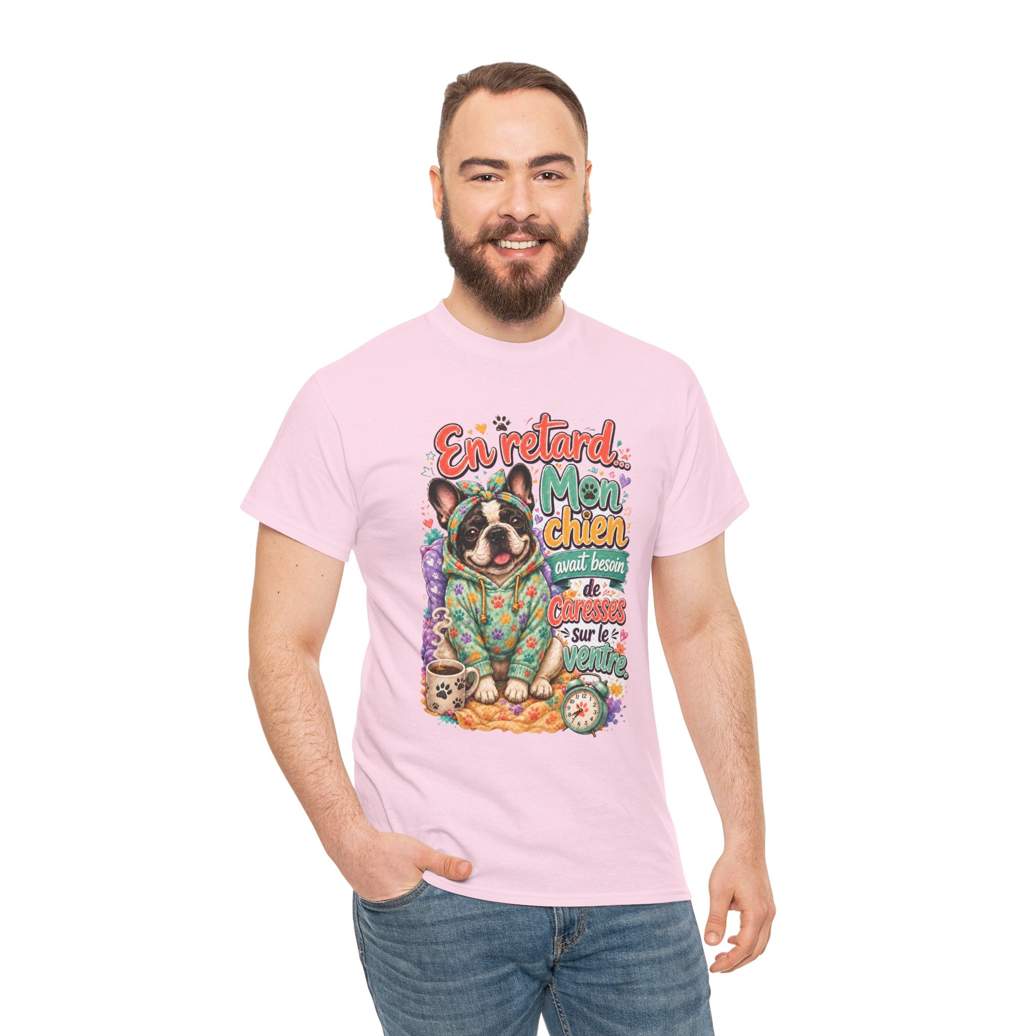 French Bulldog Graphic Tee En retard, mon chien Cute Retro Pet Shirt