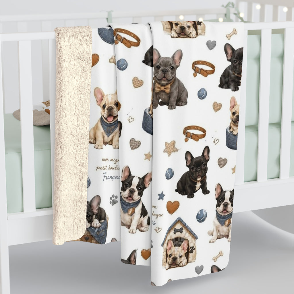 French Bulldog Sherpa Blanket Cozy Puppy Pattern Throw for Dog Lovers
