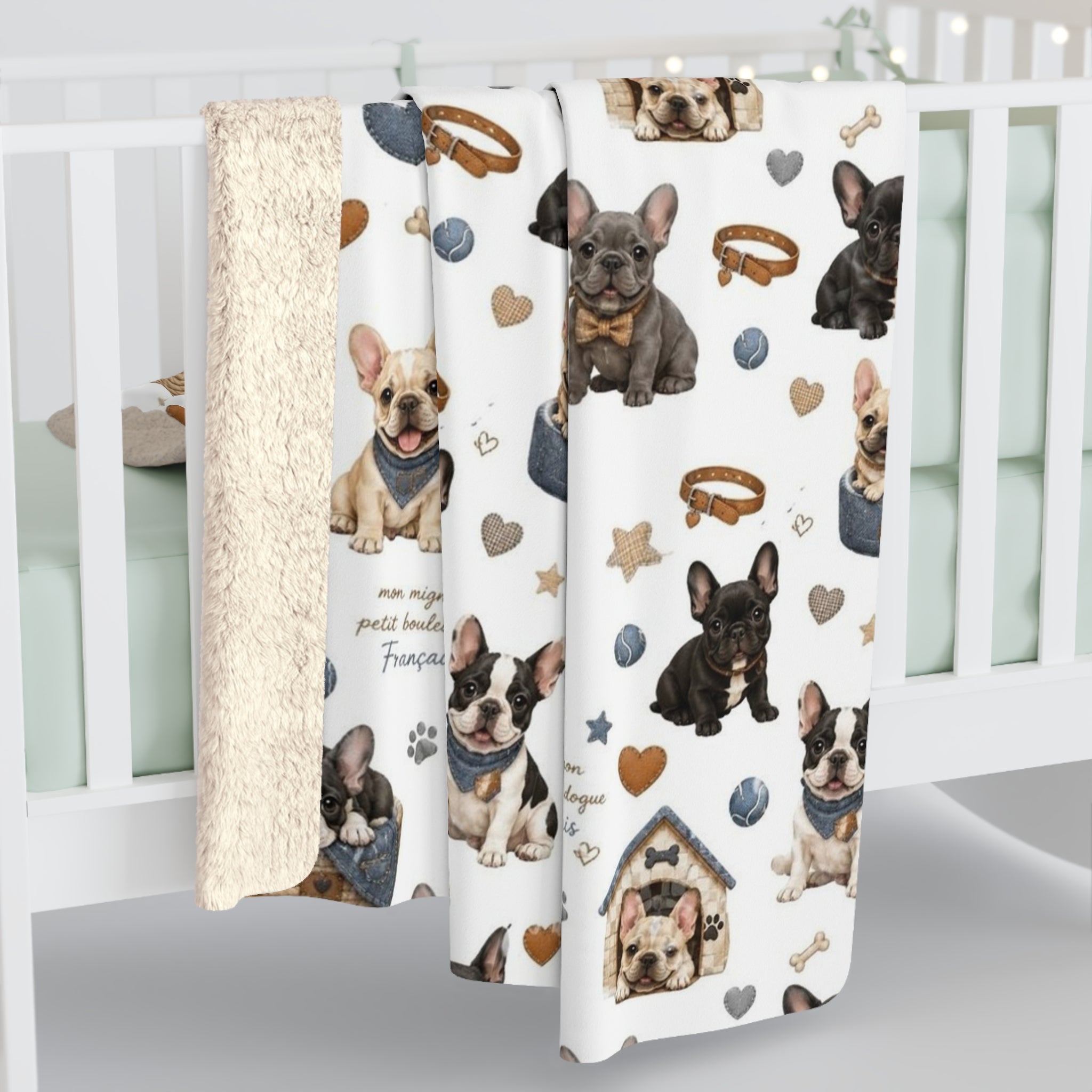French Bulldog Sherpa Blanket Cozy Puppy Pattern Throw for Dog Lovers