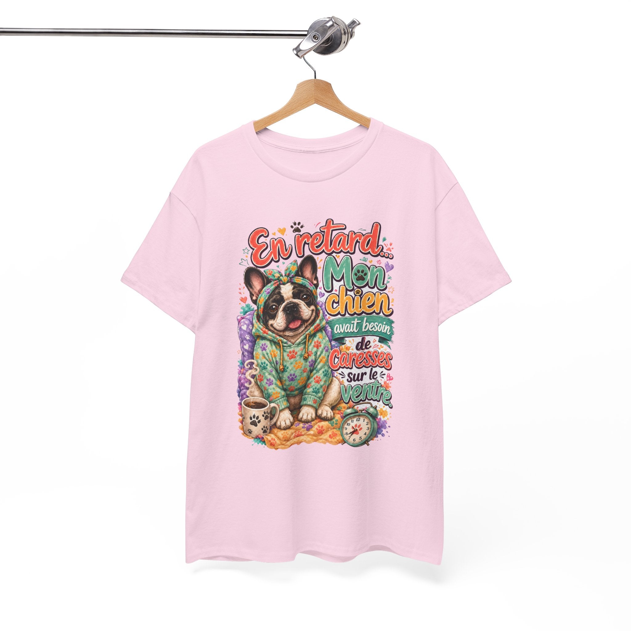 French Bulldog Graphic Tee En retard, mon chien Cute Retro Pet Shirt