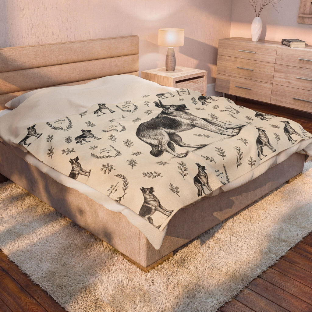 Couverture en peluche effet velours Berger Allemand — Plaid douillet à motif Berger Allemand vintage