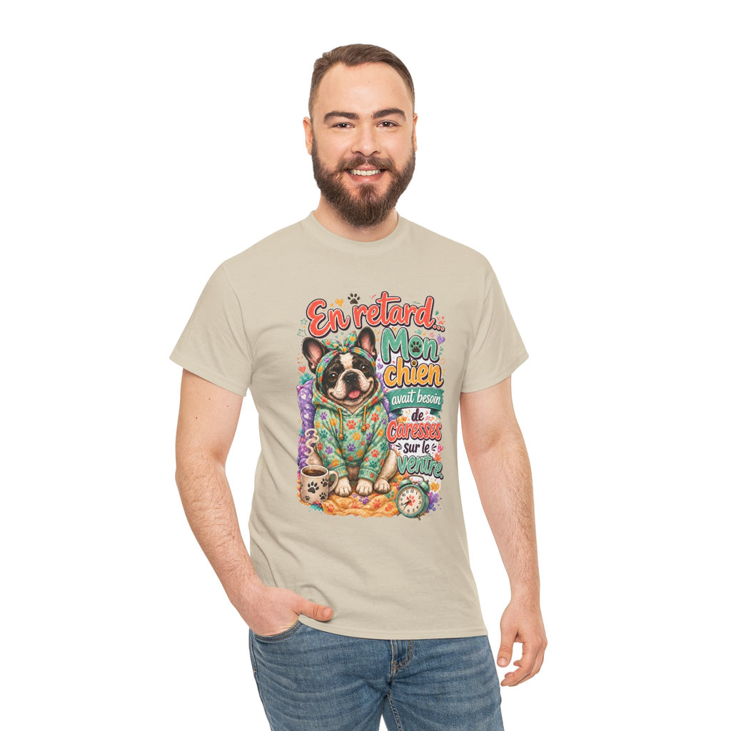 French Bulldog Graphic Tee En retard, mon chien Cute Retro Pet Shirt
