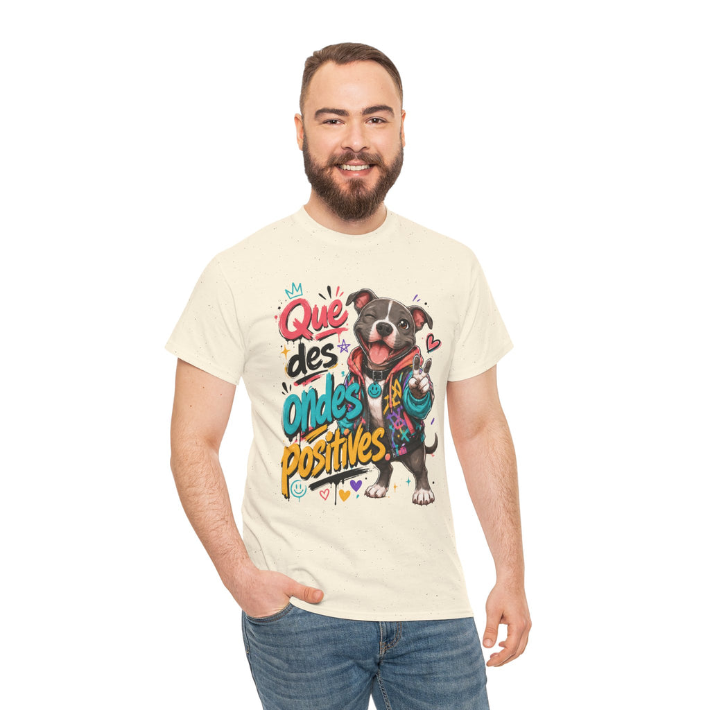 Positive Vibes Dog Bouledogue French T‑Shirt Que des Ondes Positives