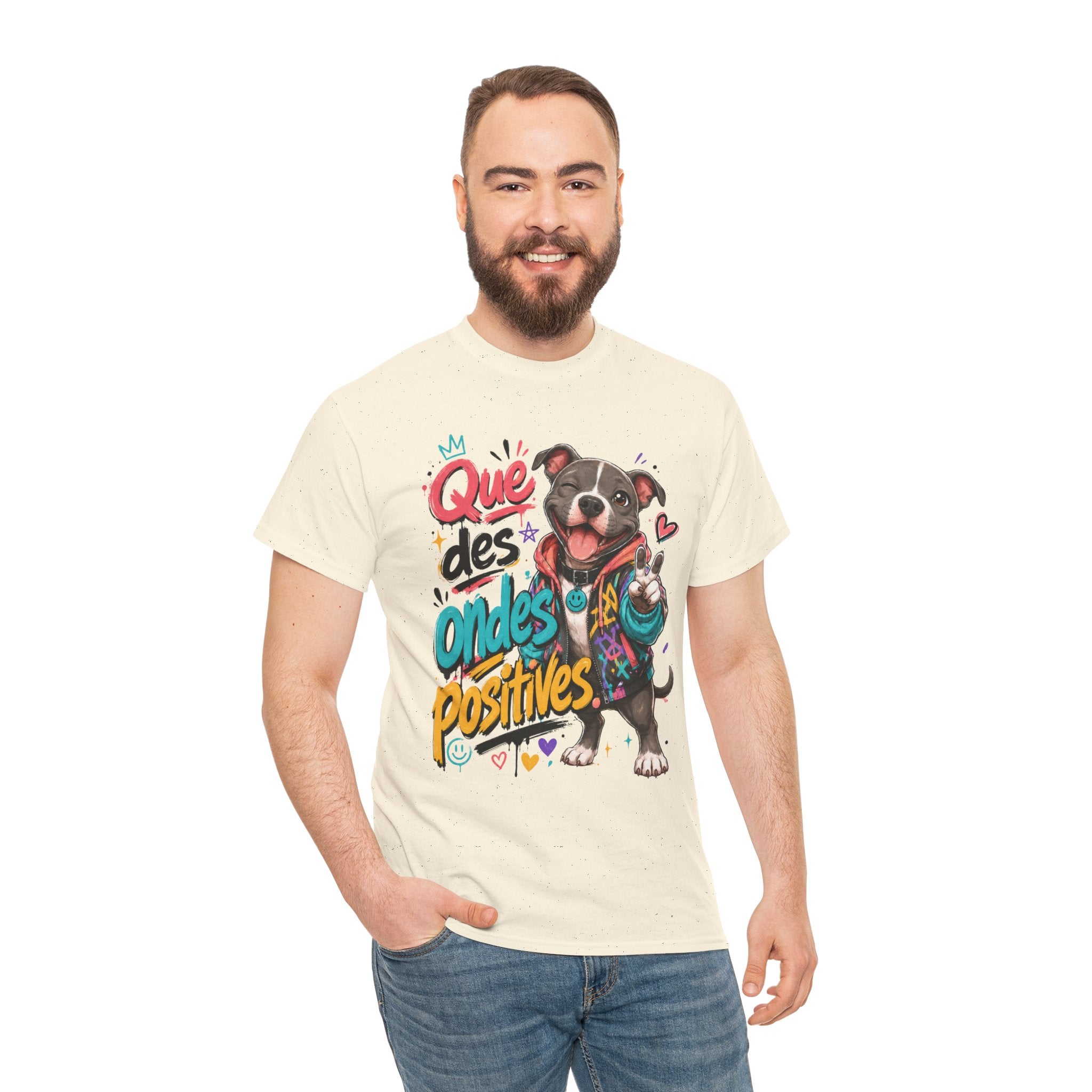 Positive Vibes Dog Bouledogue French T‑Shirt Que des Ondes Positives