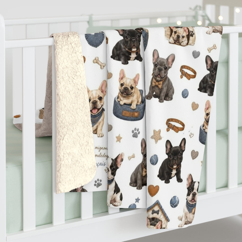 French Bulldog Sherpa Blanket Cozy Puppy Pattern Throw for Dog Lovers