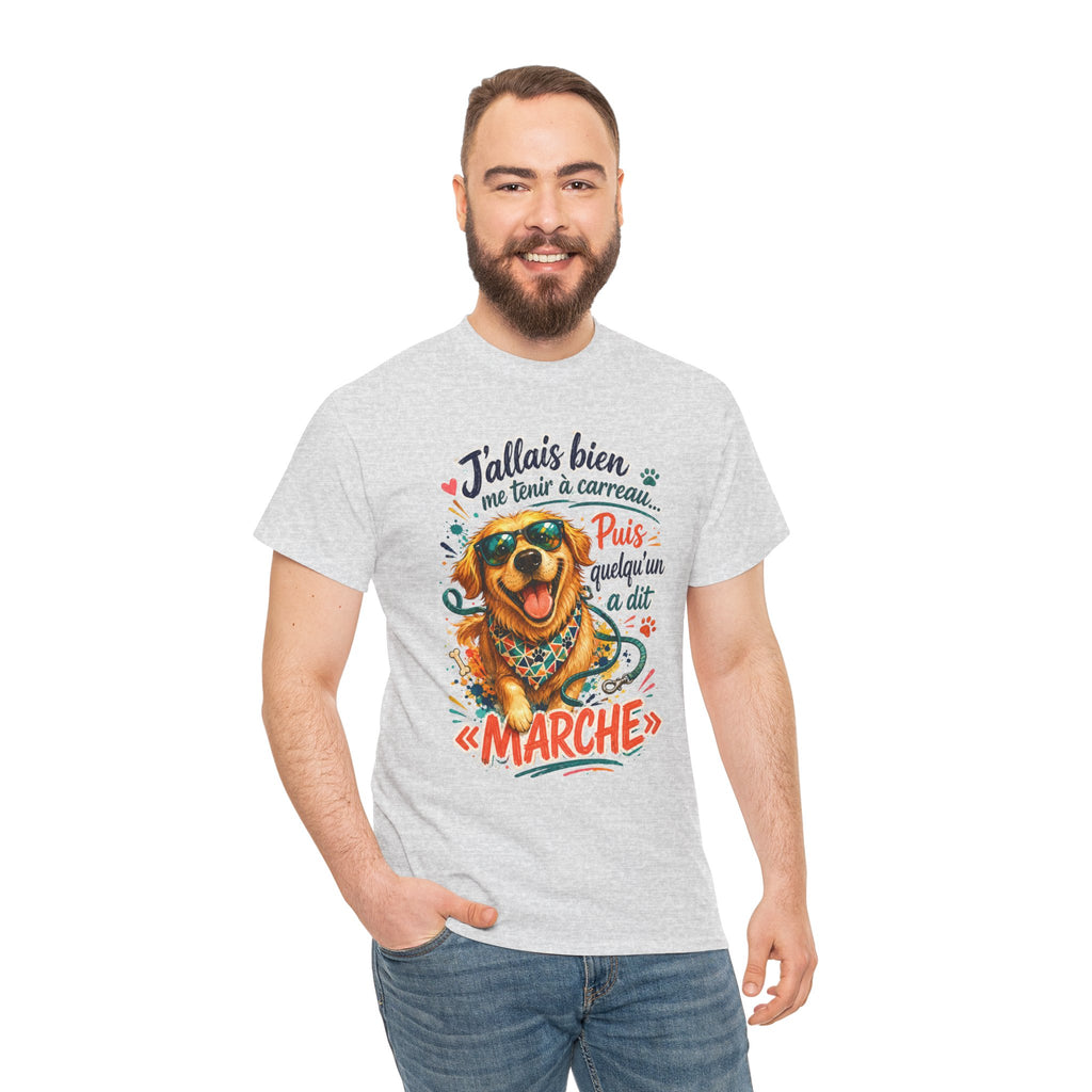 Dog Golden Retriever Walking T‑Shirt French Phrase J'allais bien me tenir à carreau