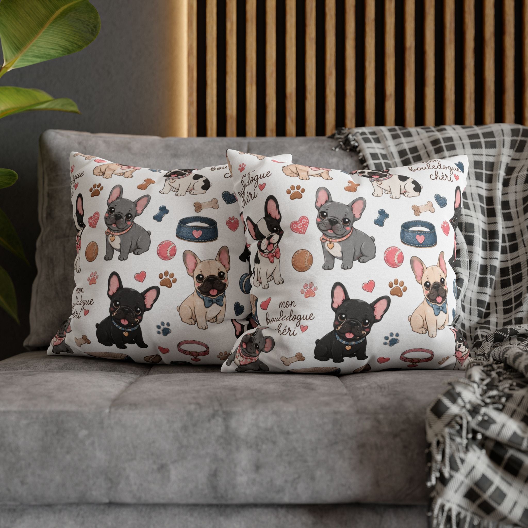 French Bulldog Pattern Pillowcase Cute Dog Print Decorative Throw Pillow Cover