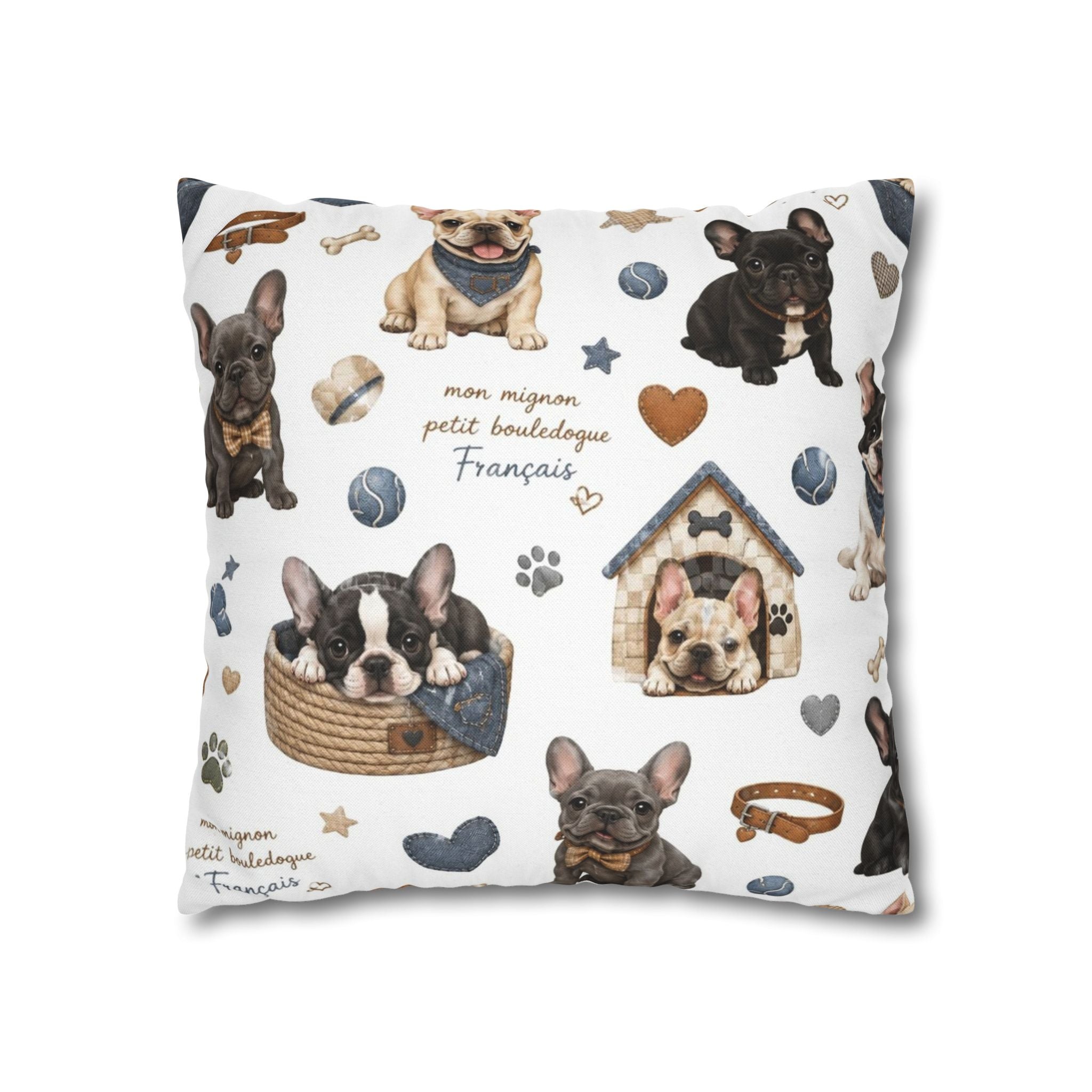 French Bulldog Print Pillowcase Cute Puppy Pattern Square Decorative Pillow Cover