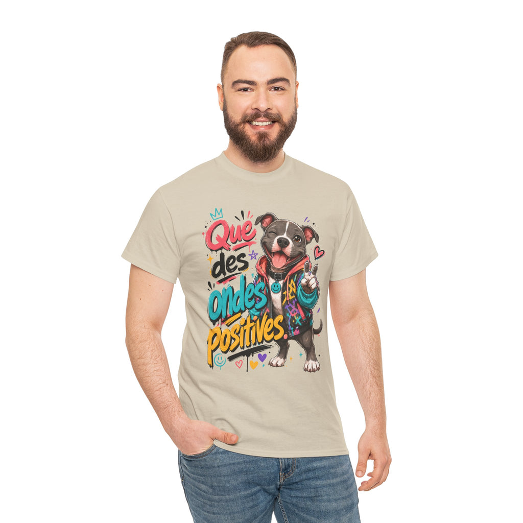 Positive Vibes Dog Bouledogue French T‑Shirt Que des Ondes Positives