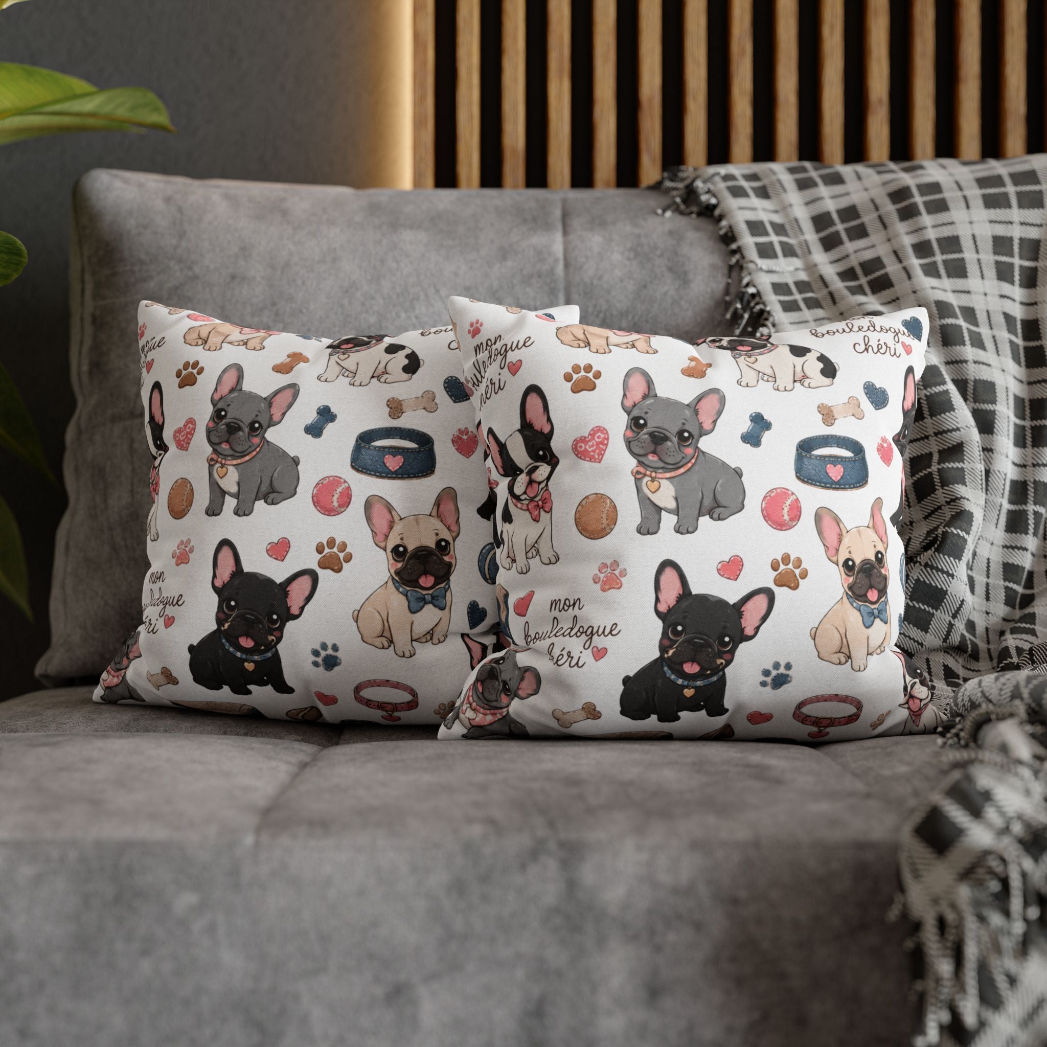 French Bulldog Pattern Pillowcase Cute Dog Print Decorative Throw Pillow Cover