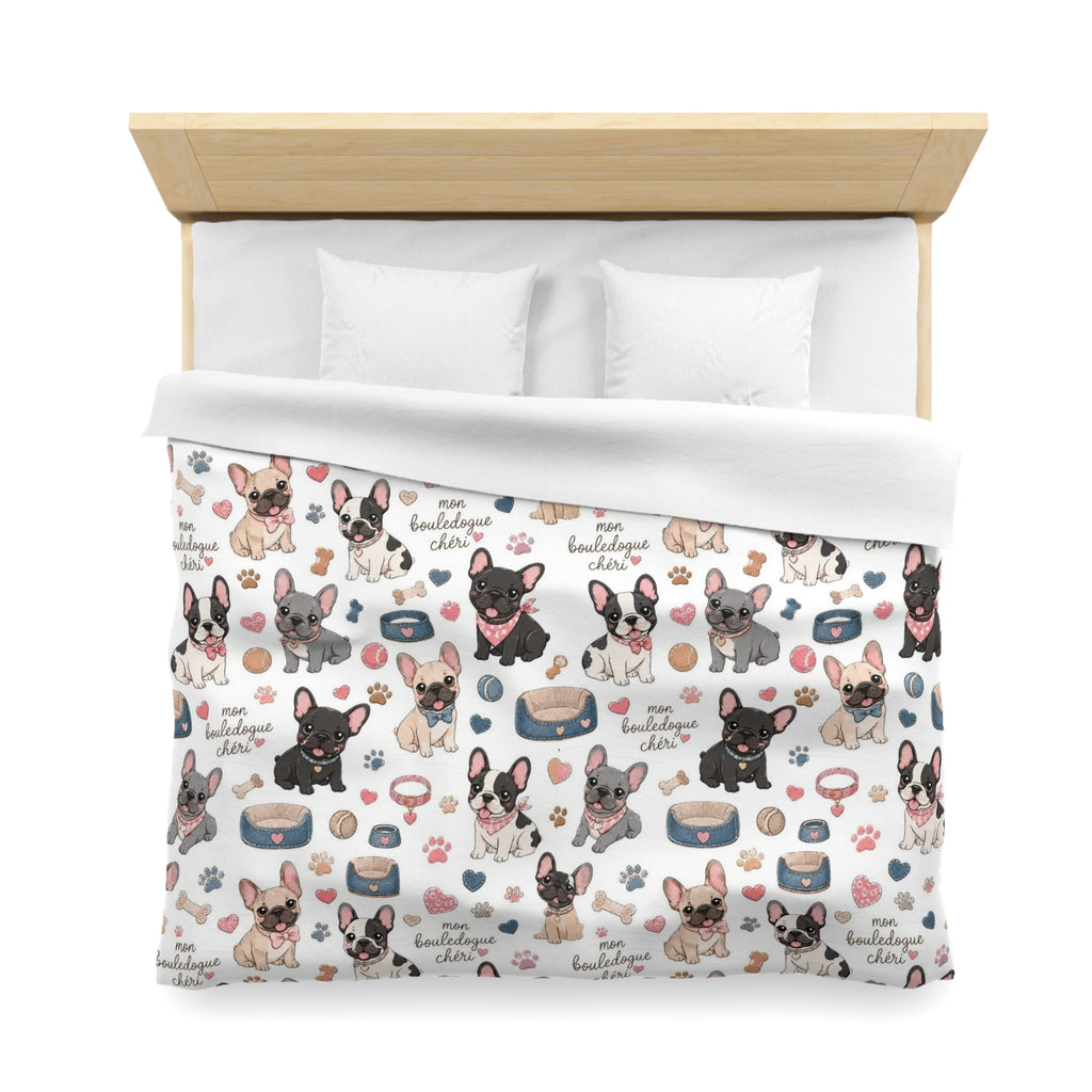 French Bulldog Pattern Duvet Cover Cute Puppy Print Microfiber Bedding
