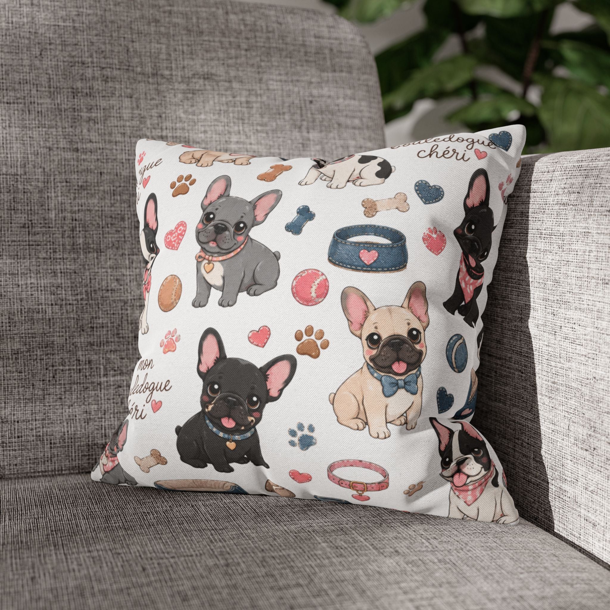 French Bulldog Pattern Pillowcase Cute Dog Print Decorative Throw Pillow Cover