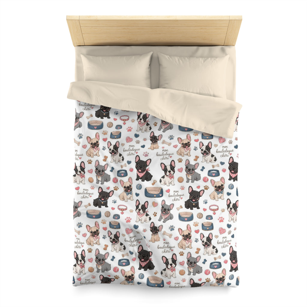 French Bulldog Pattern Duvet Cover Cute Puppy Print Microfiber Bedding
