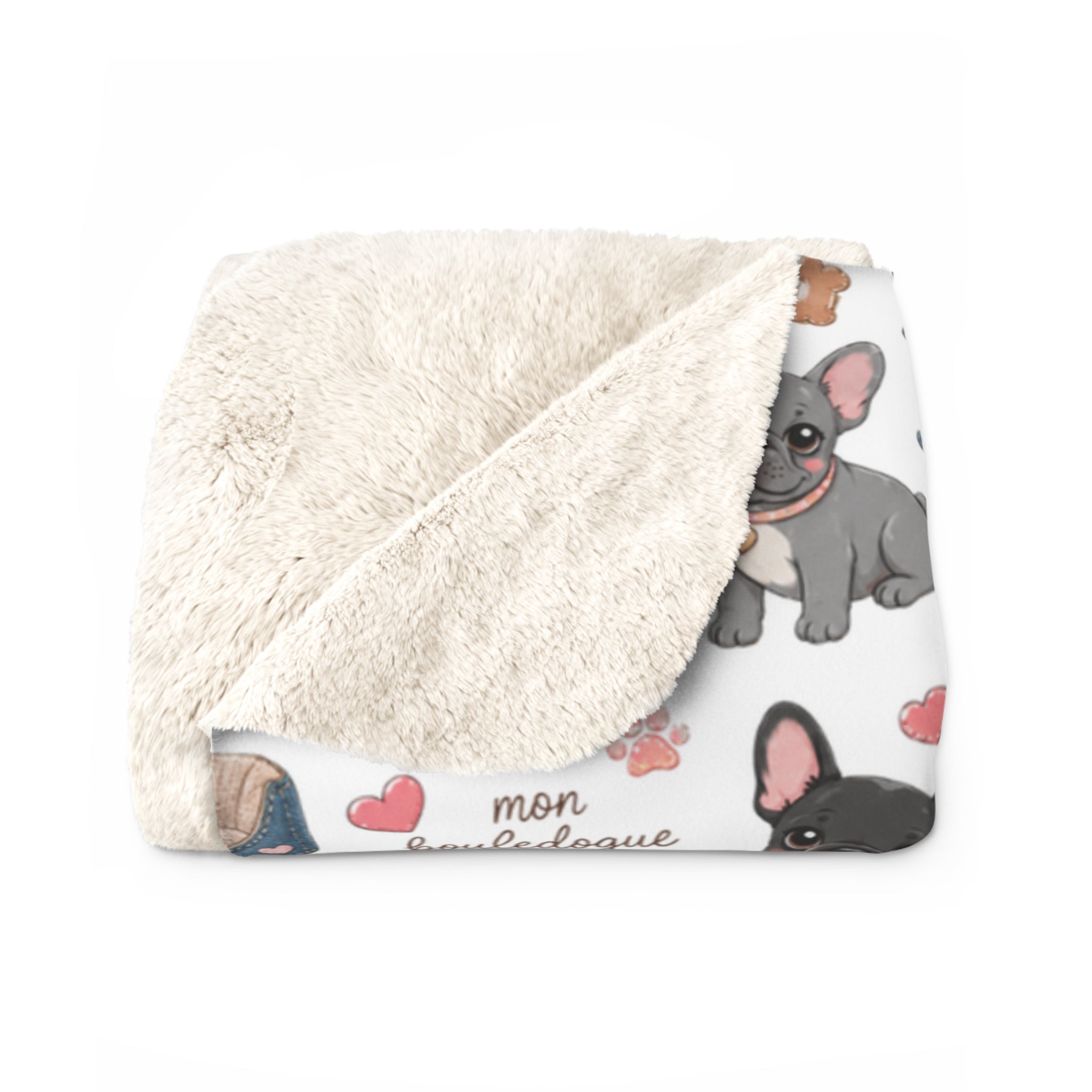 French Bulldog Pattern Sherpa Blanket Cute Paw Print Cozy Throw