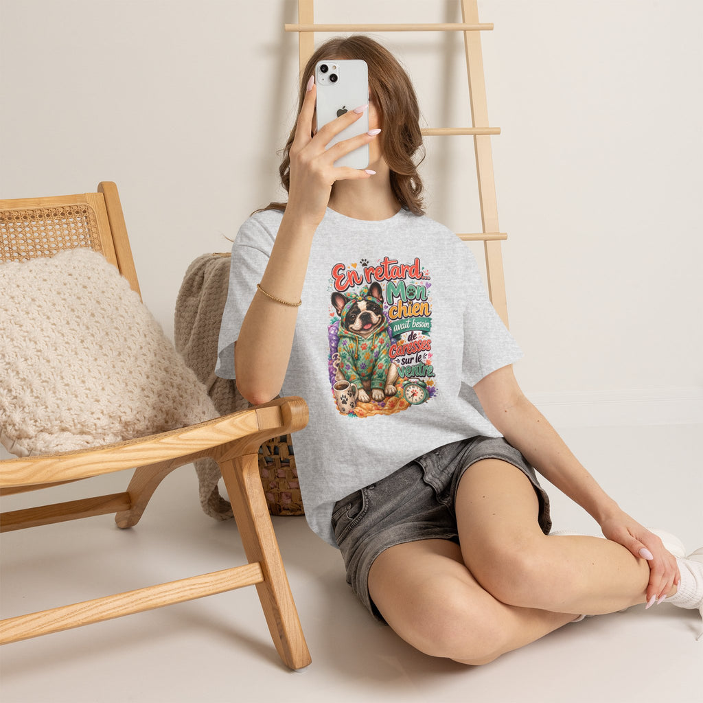 French Bulldog Graphic Tee En retard, mon chien Cute Retro Pet Shirt