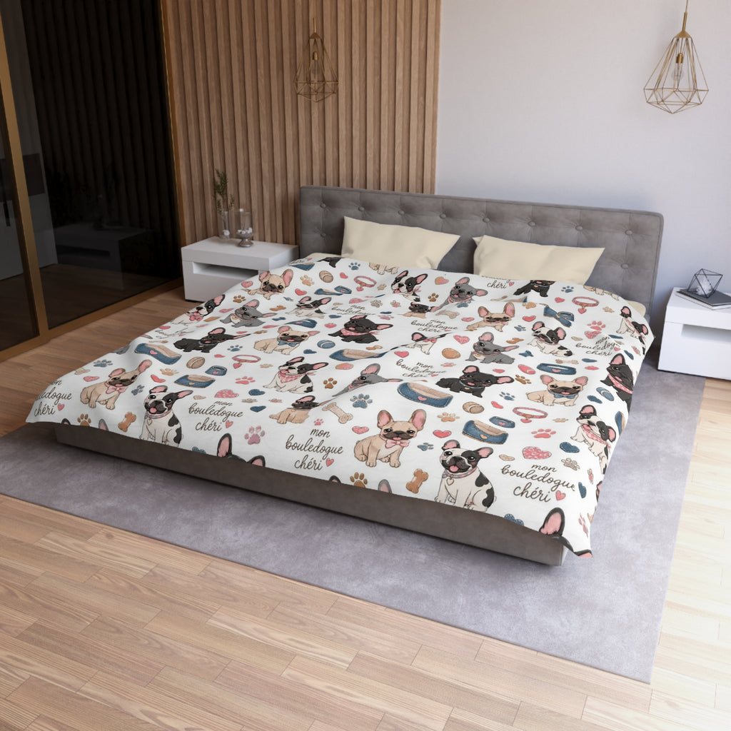 French Bulldog Pattern Duvet Cover Cute Puppy Print Microfiber Bedding