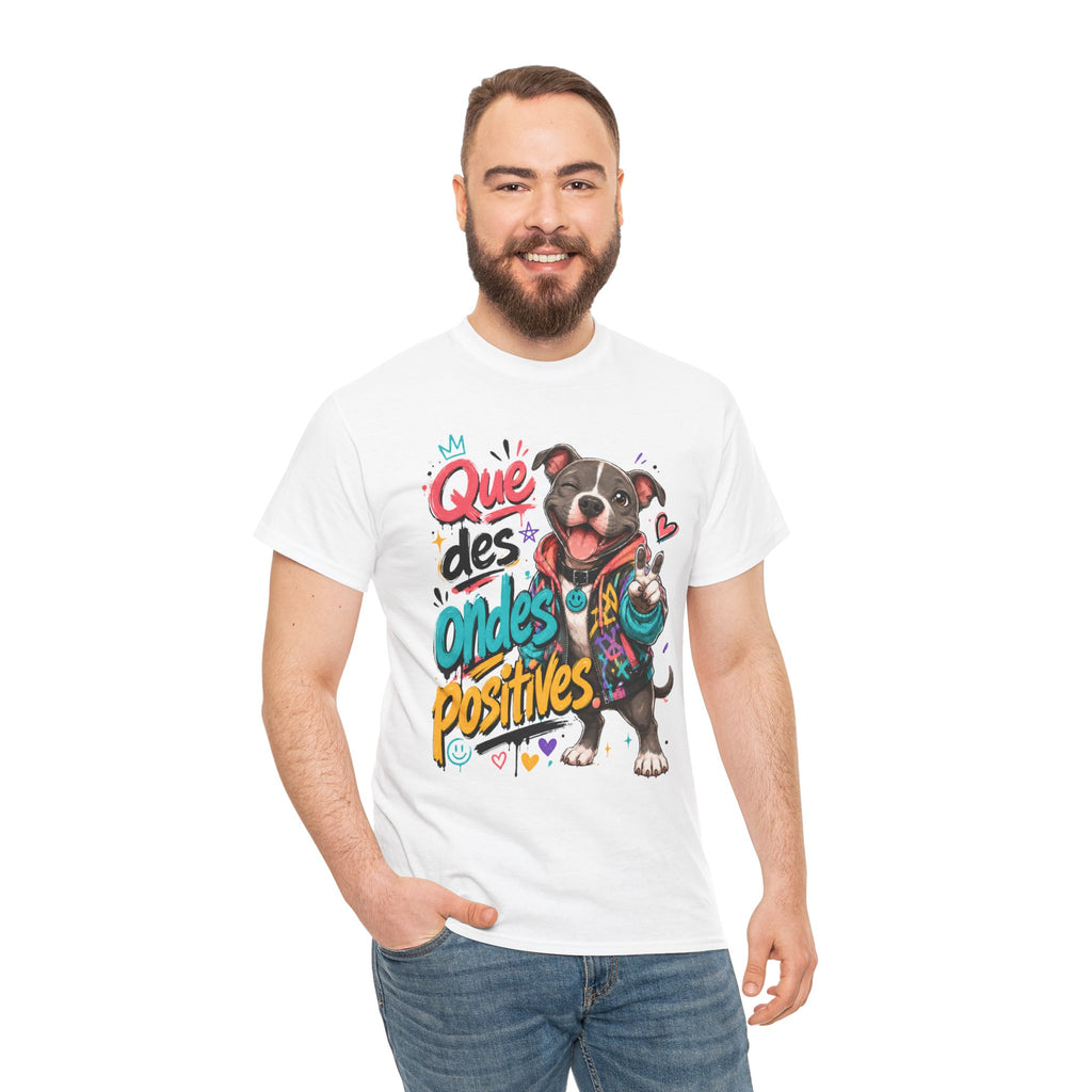 Positive Vibes Dog Bouledogue French T‑Shirt Que des Ondes Positives