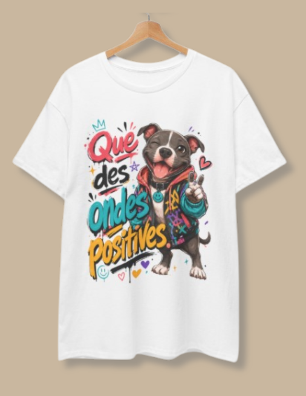 Positive Vibes Dog Bouledogue French T‑Shirt Que des Ondes Positives