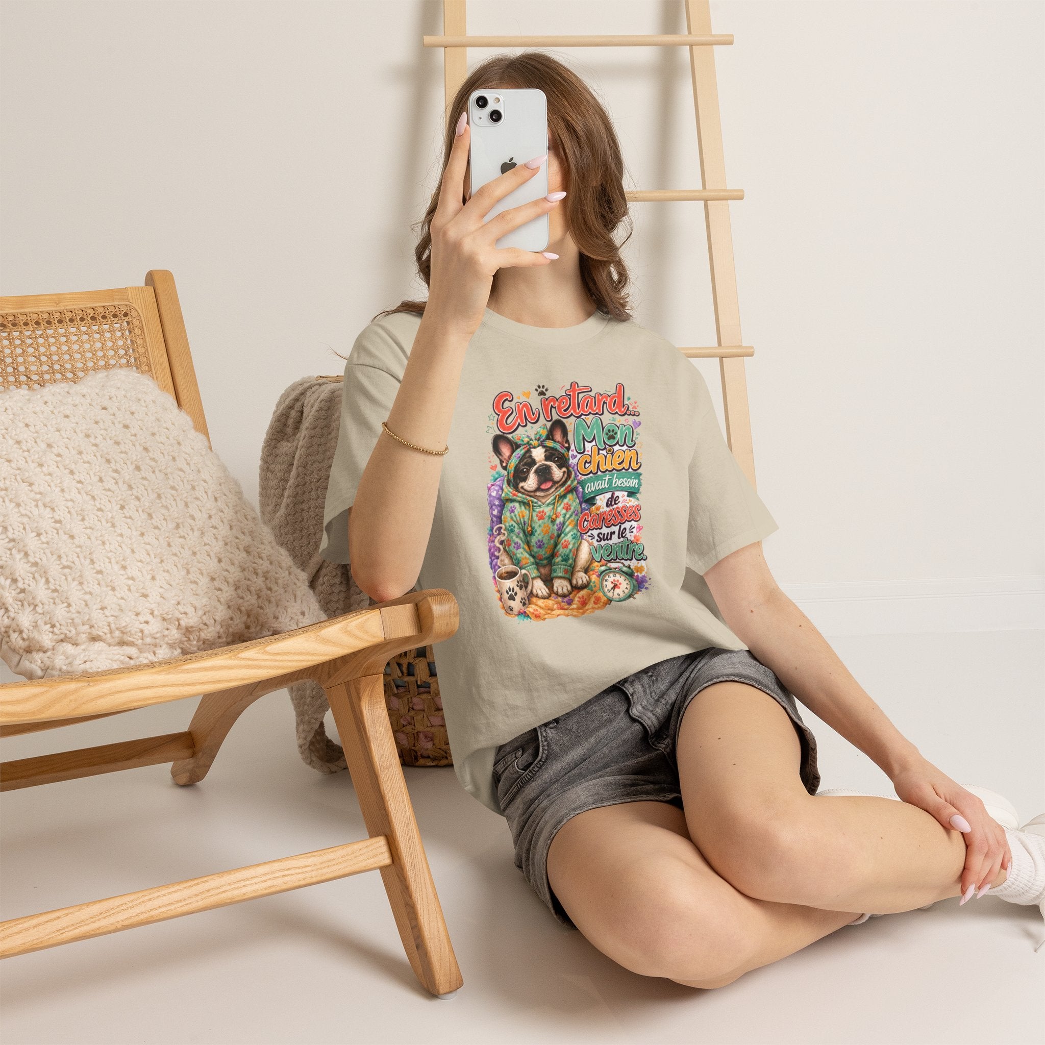 French Bulldog Graphic Tee En retard, mon chien Cute Retro Pet Shirt