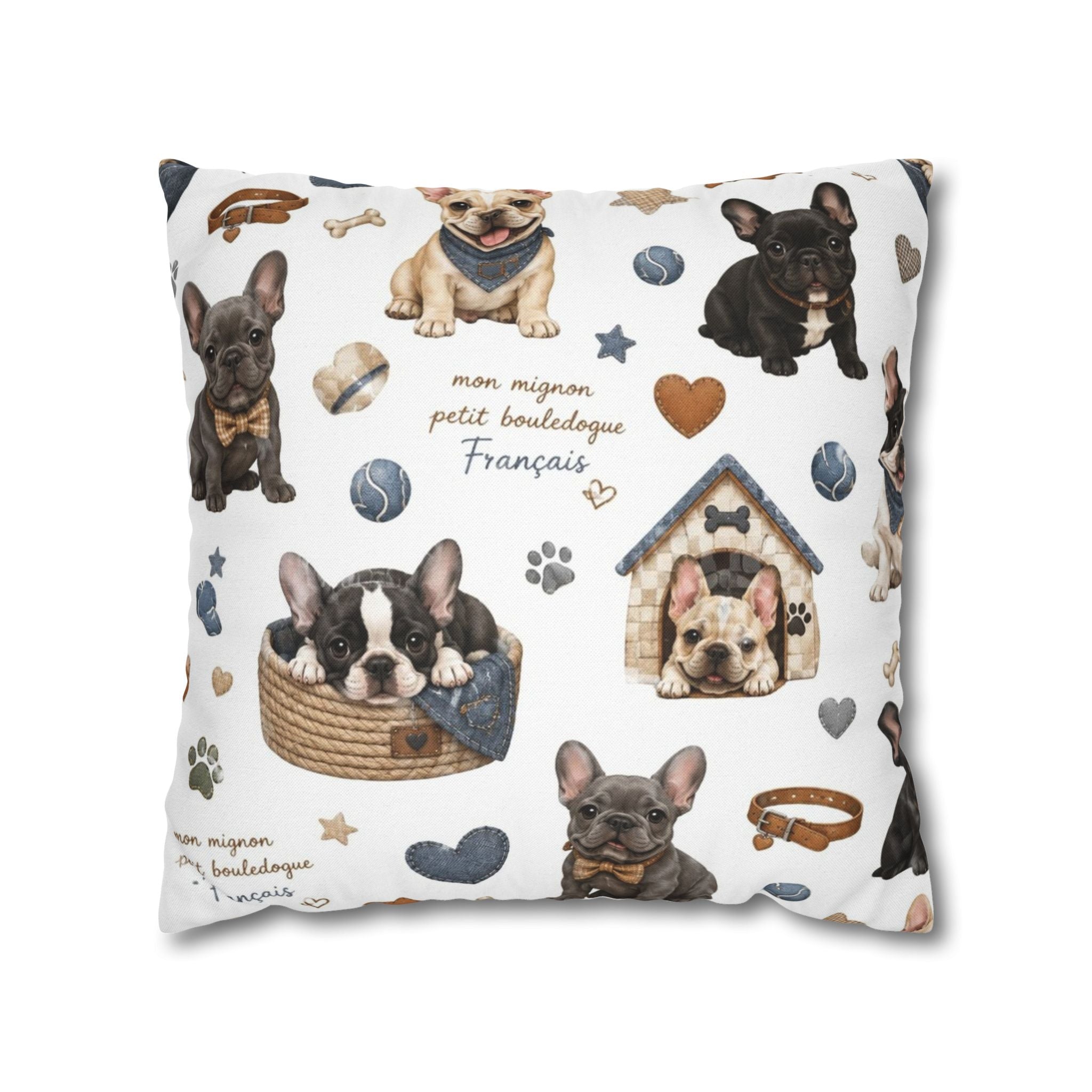 French Bulldog Print Pillowcase Cute Puppy Pattern Square Decorative Pillow Cover
