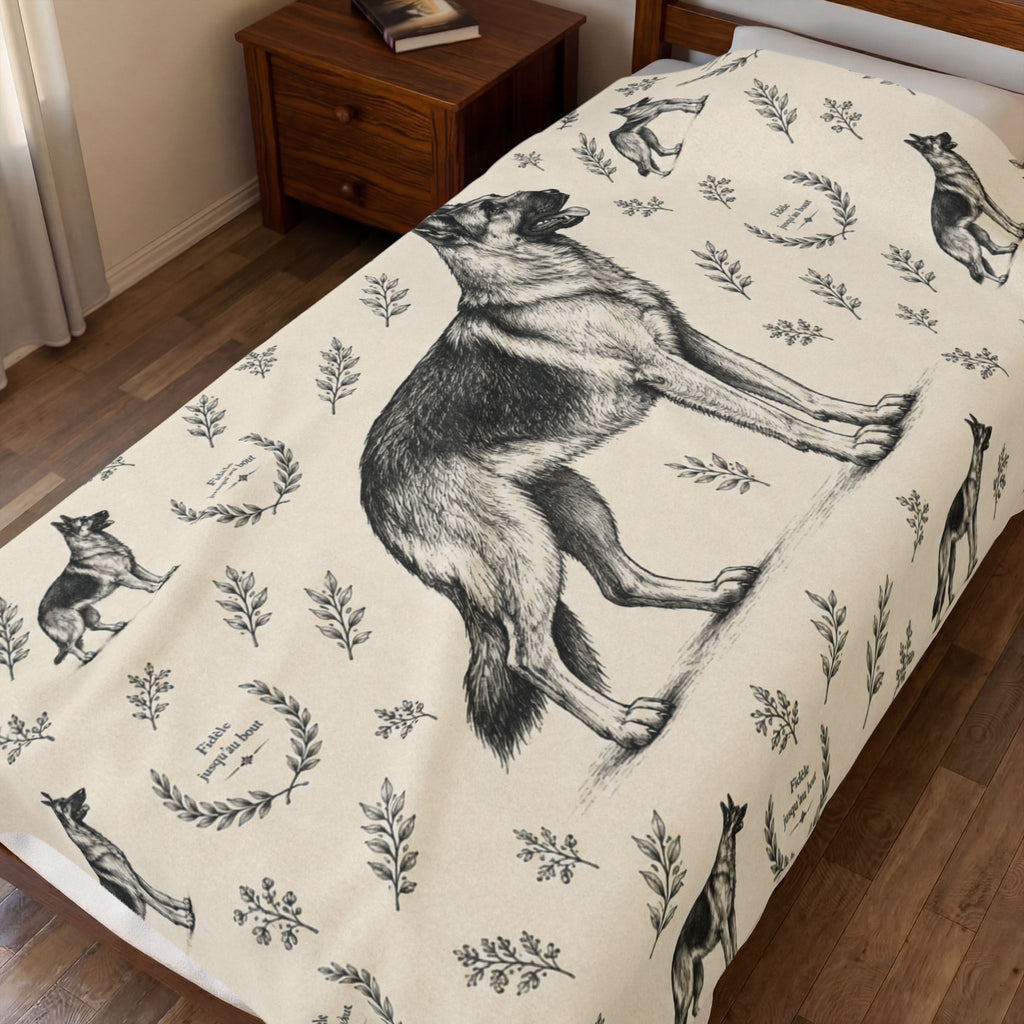 Couverture en peluche effet velours Berger Allemand — Plaid douillet à motif Berger Allemand vintage