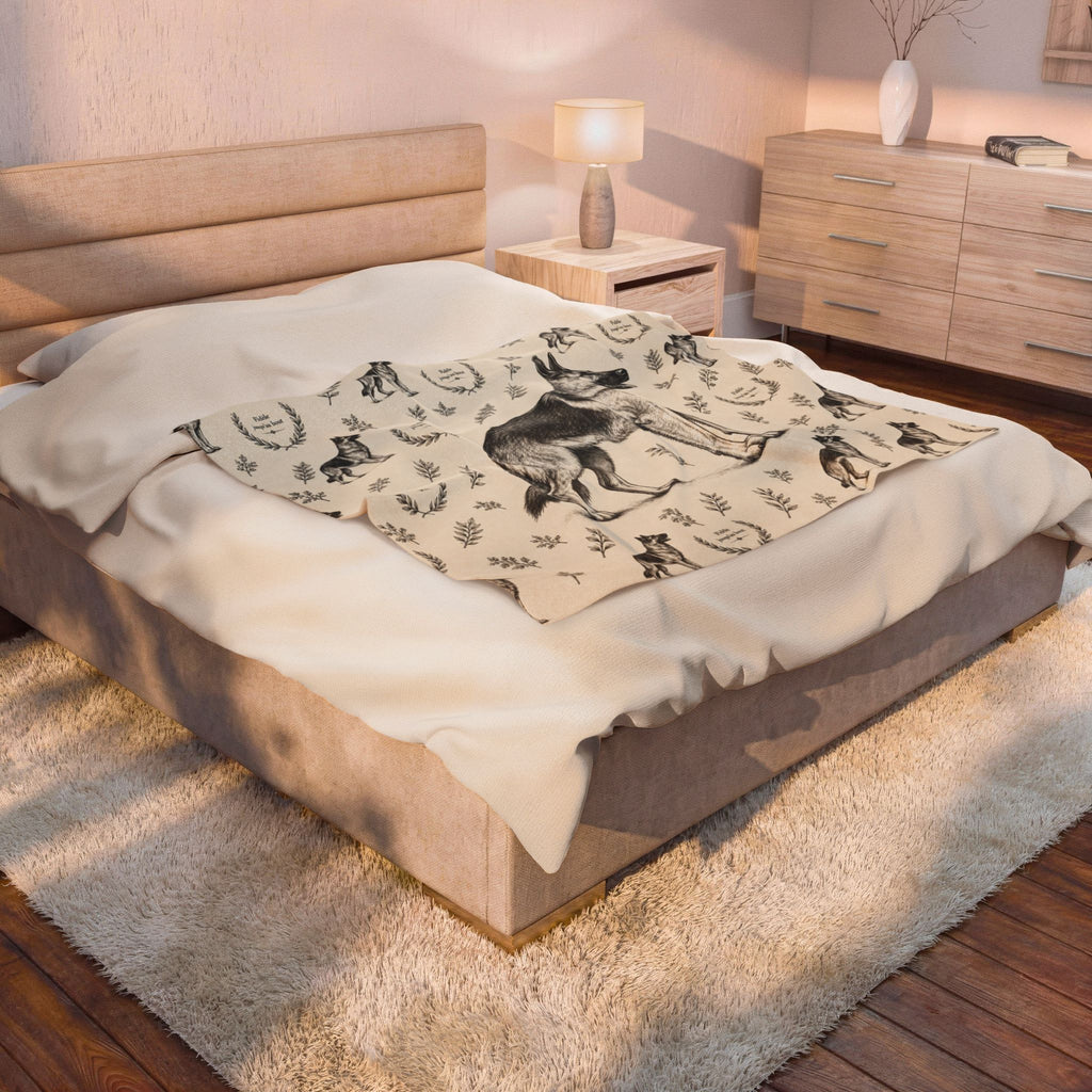 Couverture en peluche effet velours Berger Allemand — Plaid douillet à motif Berger Allemand vintage
