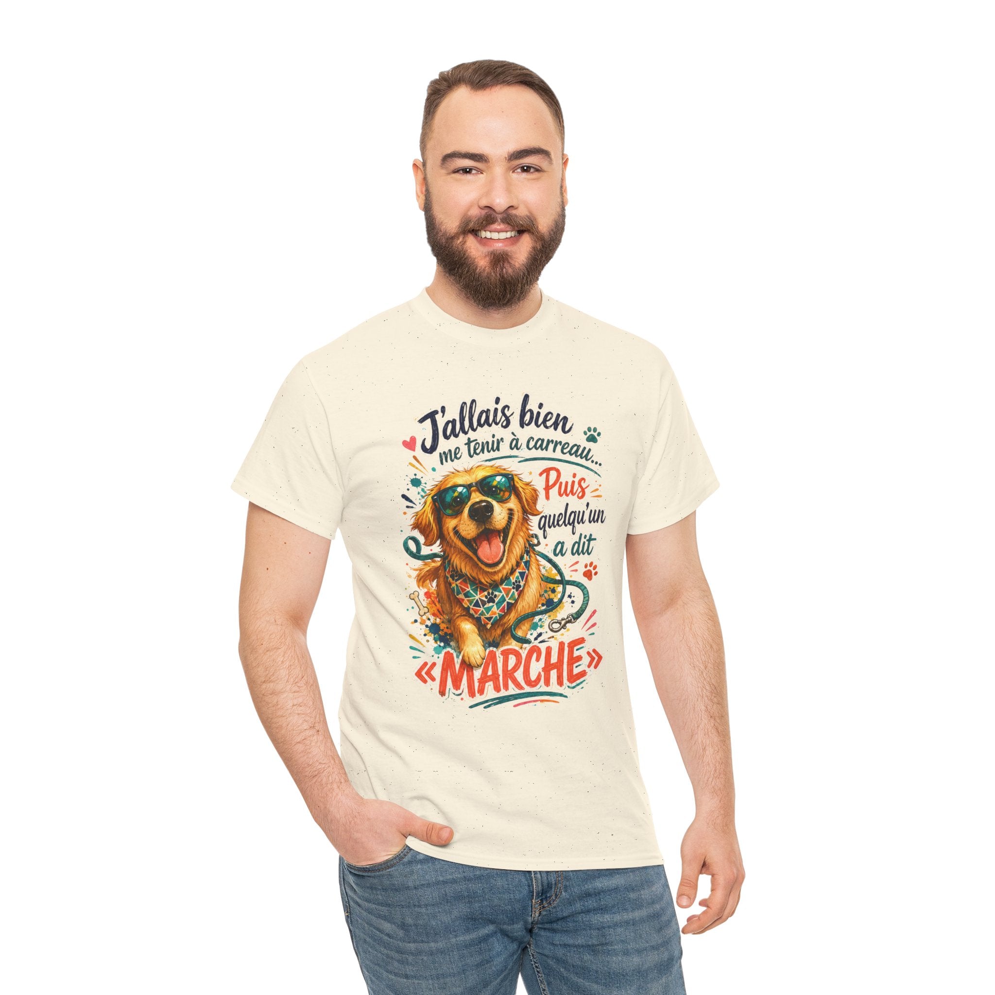 Dog Golden Retriever Walking T‑Shirt French Phrase J'allais bien me tenir à carreau