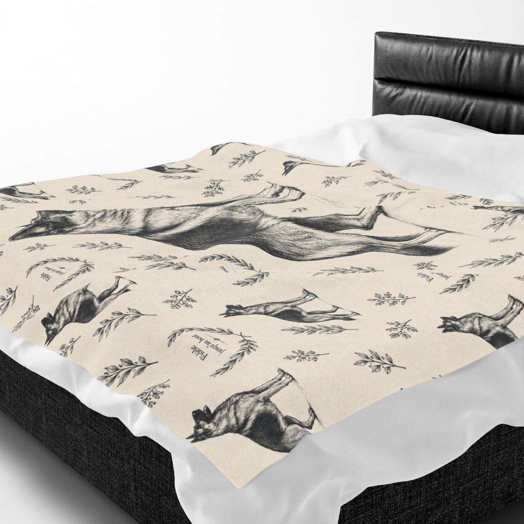 Couverture en peluche effet velours Berger Allemand — Plaid douillet à motif Berger Allemand vintage